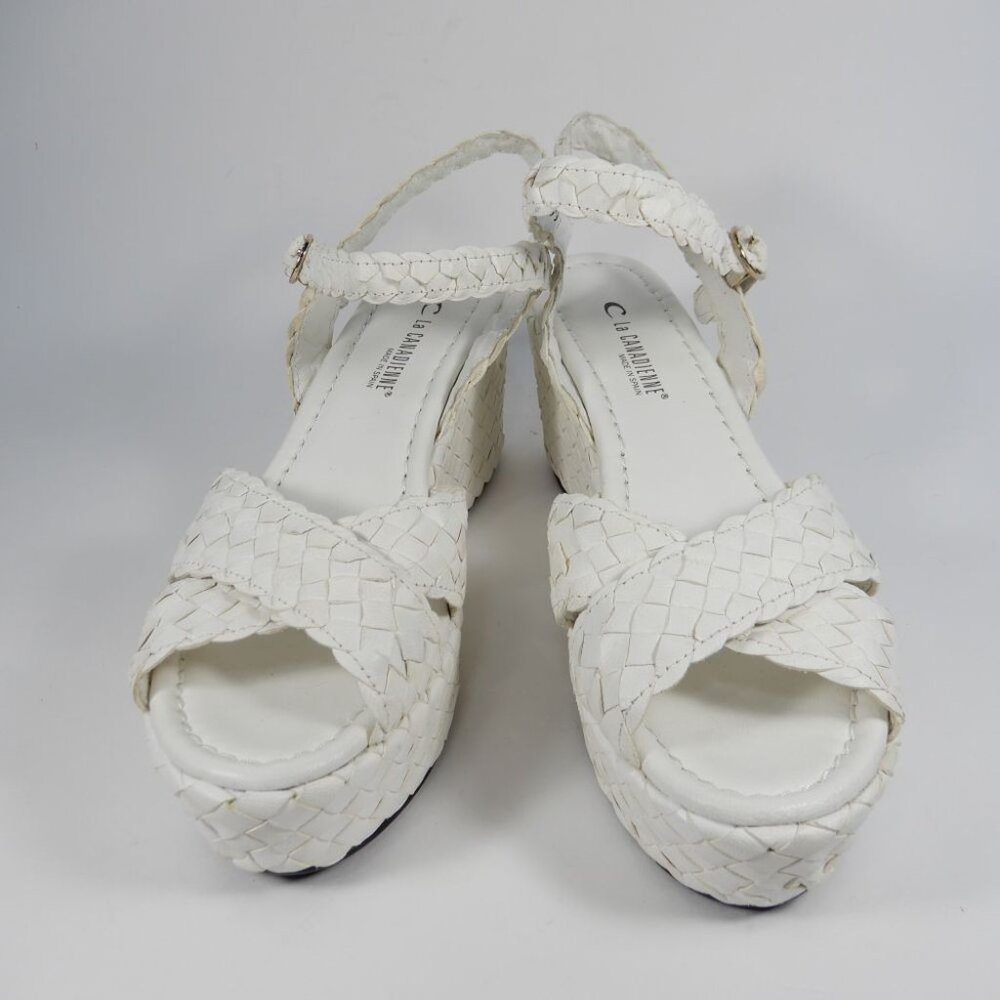 La Canadienne Prevost Platform SANDALS Size EU 40 9.5 Woven White Leather NEW - Picture 8 of 16